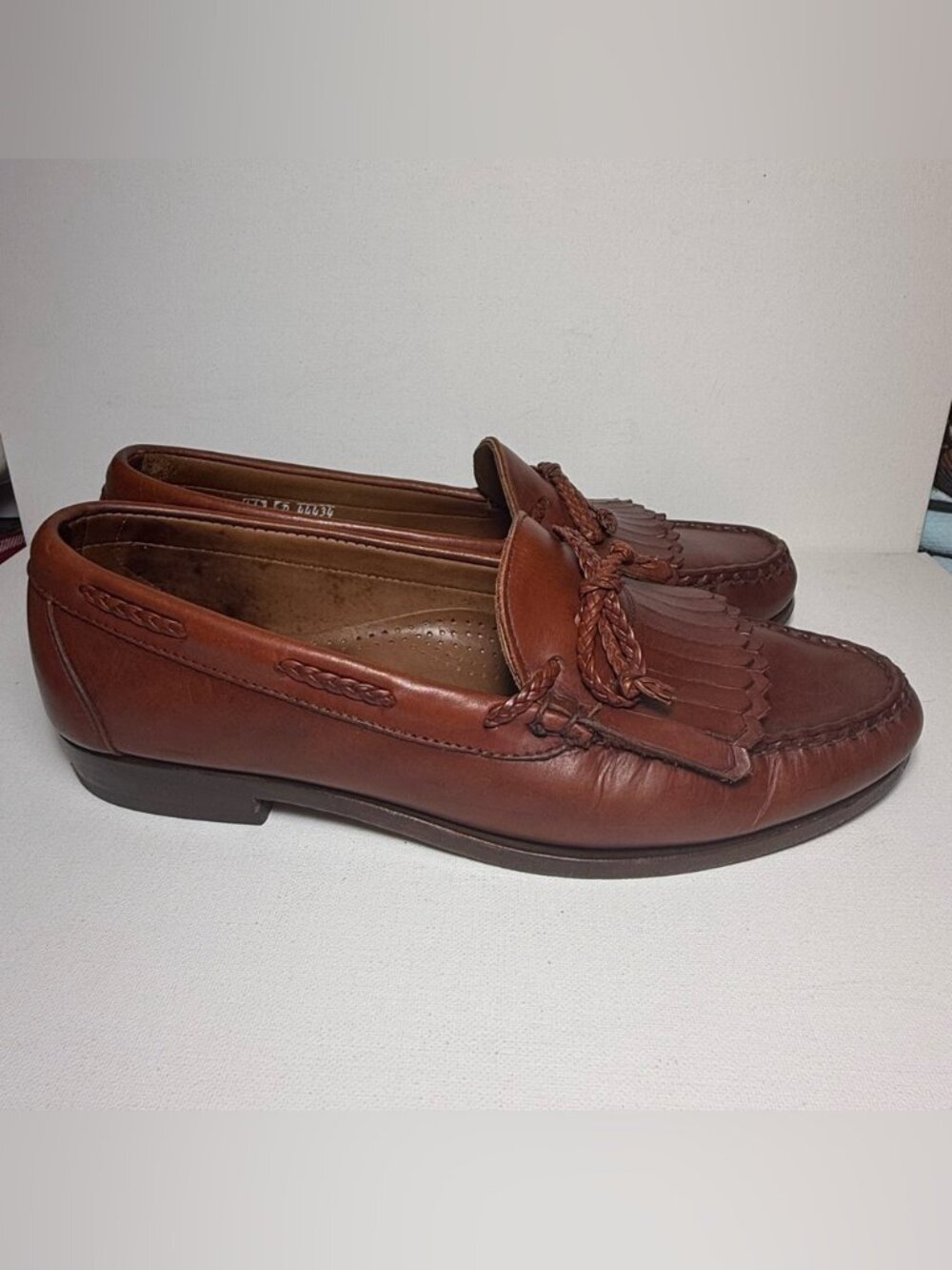 Allen Edmonds Woodstock Mens 11 D Brown Leather Kiltie Braided Penny Loafers USA - Picture 3 of 7